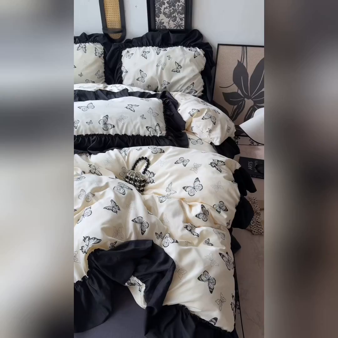 91家纺网 家纺一手货源 找家纺 （总）原素 2026新款大黑边水洗棉四件套-安娜系列