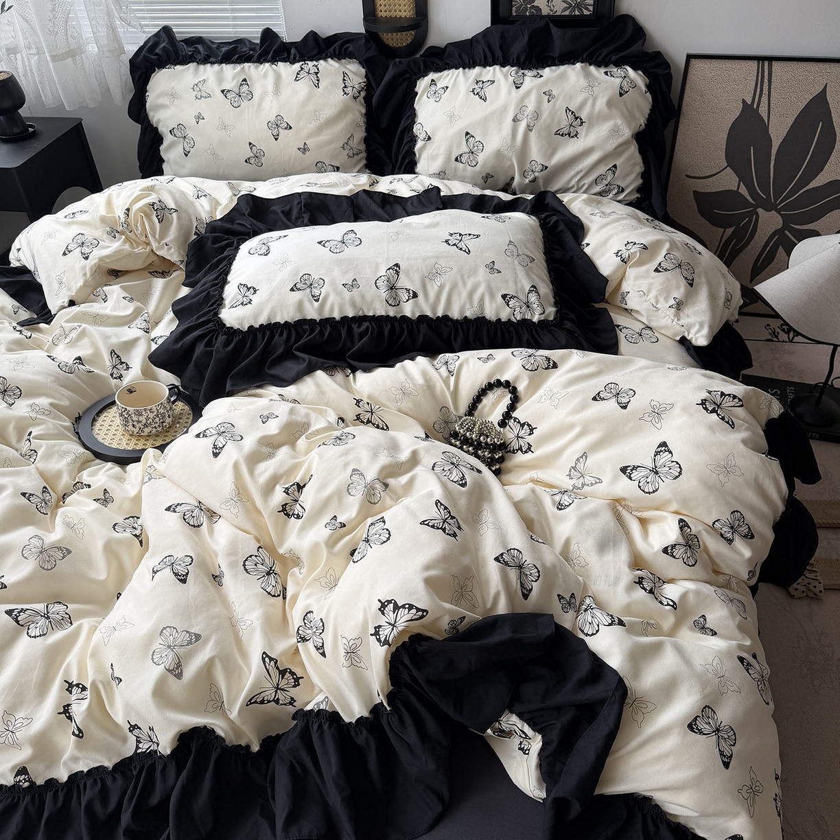 91家纺网 家纺一手货源 找家纺 （总）原素 2026新款大黑边水洗棉四件套-安娜系列