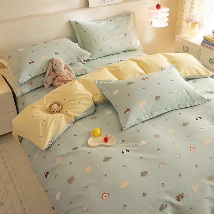 91家纺网 家纺一手货源 找家纺 八十八家纺 2025新款全棉12868床裙款四件套 萌宠乐园