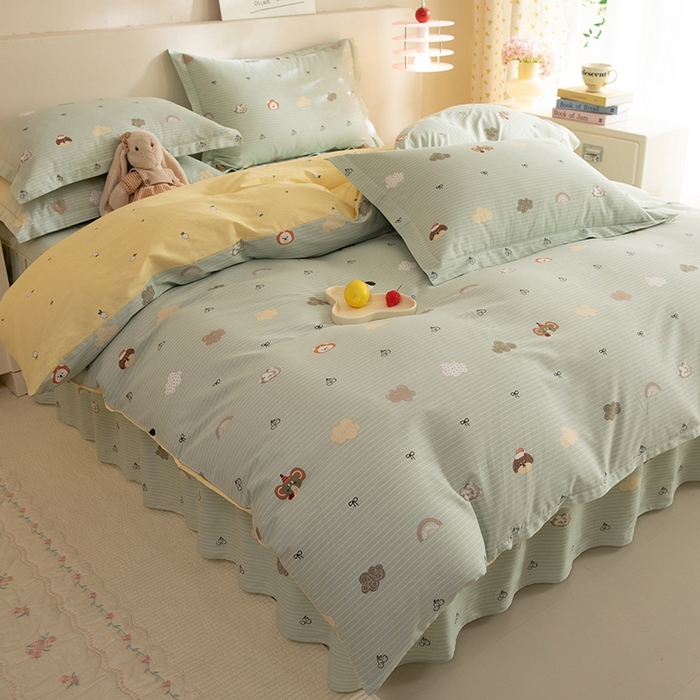 91家纺网 家纺一手货源 找家纺 八十八家纺 2025新款全棉12868床裙款四件套 萌宠乐园