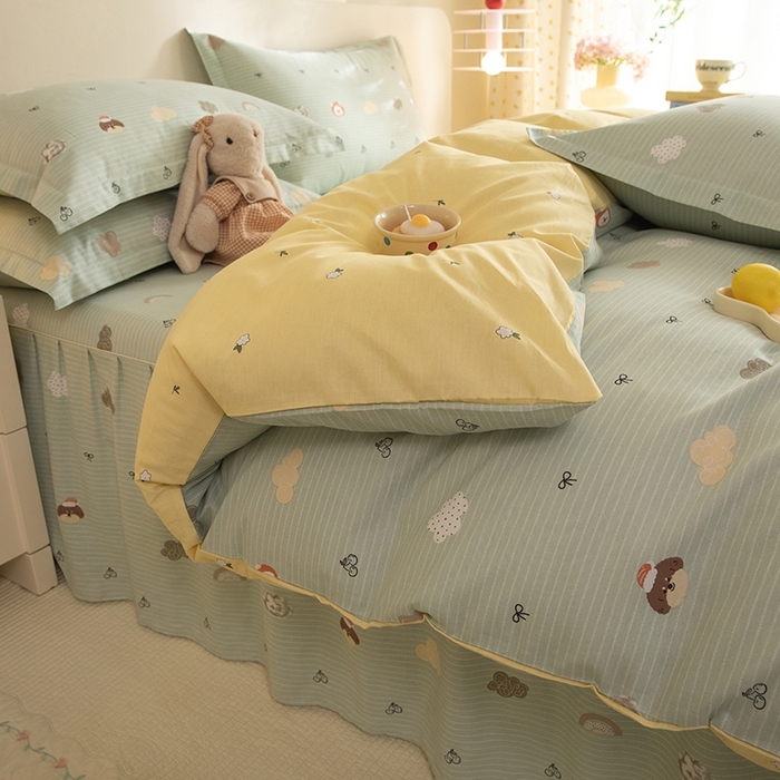 91家纺网 家纺一手货源 找家纺 八十八家纺 2025新款全棉12868床裙款四件套 萌宠乐园