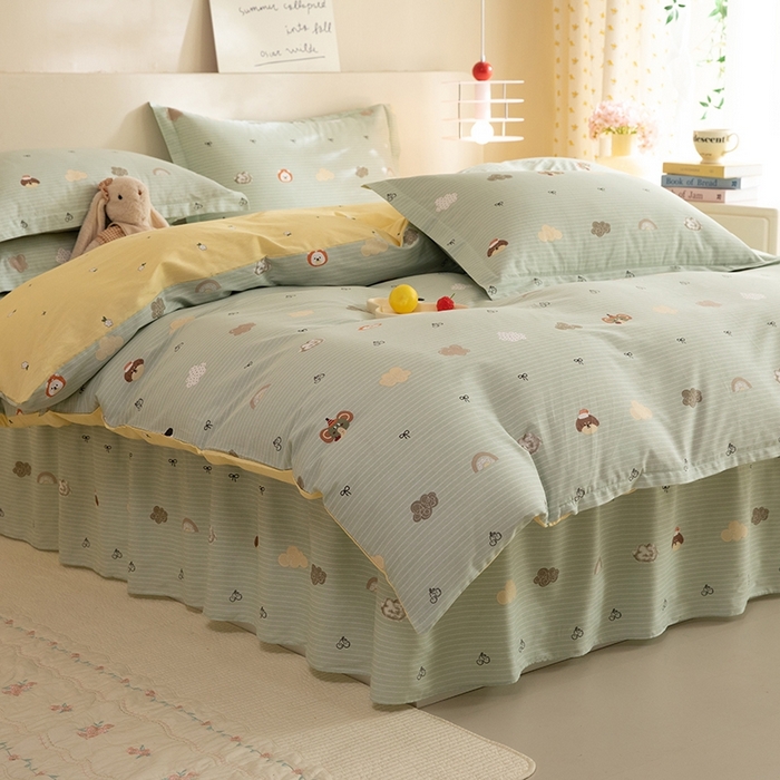 91家纺网 家纺一手货源 找家纺 八十八家纺 2025新款全棉12868床裙款四件套 萌宠乐园