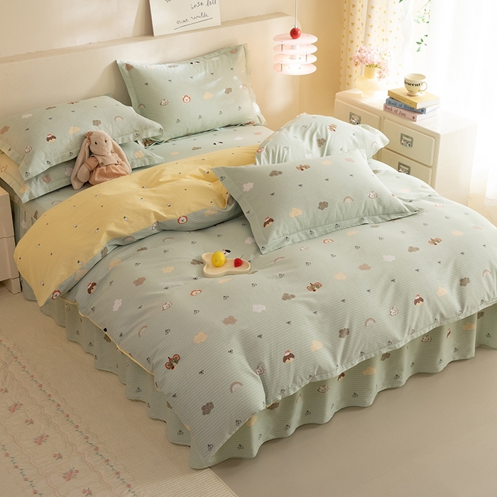 91家纺网 家纺一手货源 找家纺 八十八家纺 2025新款全棉12868床裙款四件套 萌宠乐园