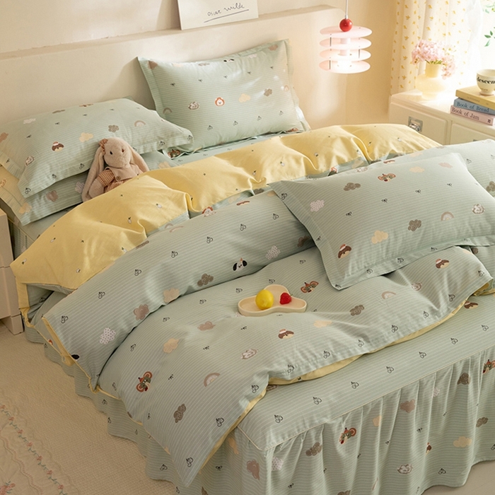 91家纺网 家纺一手货源 找家纺 八十八家纺 2025新款全棉12868床裙款四件套 萌宠乐园