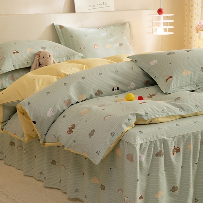 91家纺网 家纺一手货源 找家纺 八十八家纺 2025新款全棉12868床裙款四件套 萌宠乐园