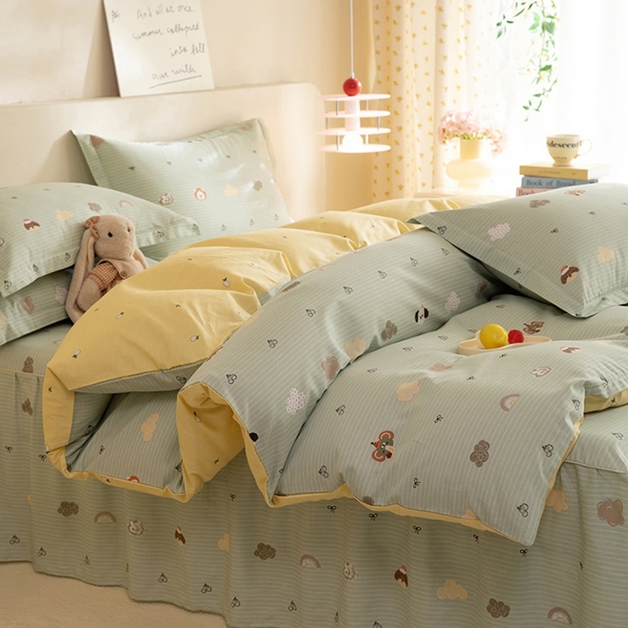 91家纺网 家纺一手货源 找家纺 八十八家纺 2025新款全棉12868床裙款四件套 萌宠乐园