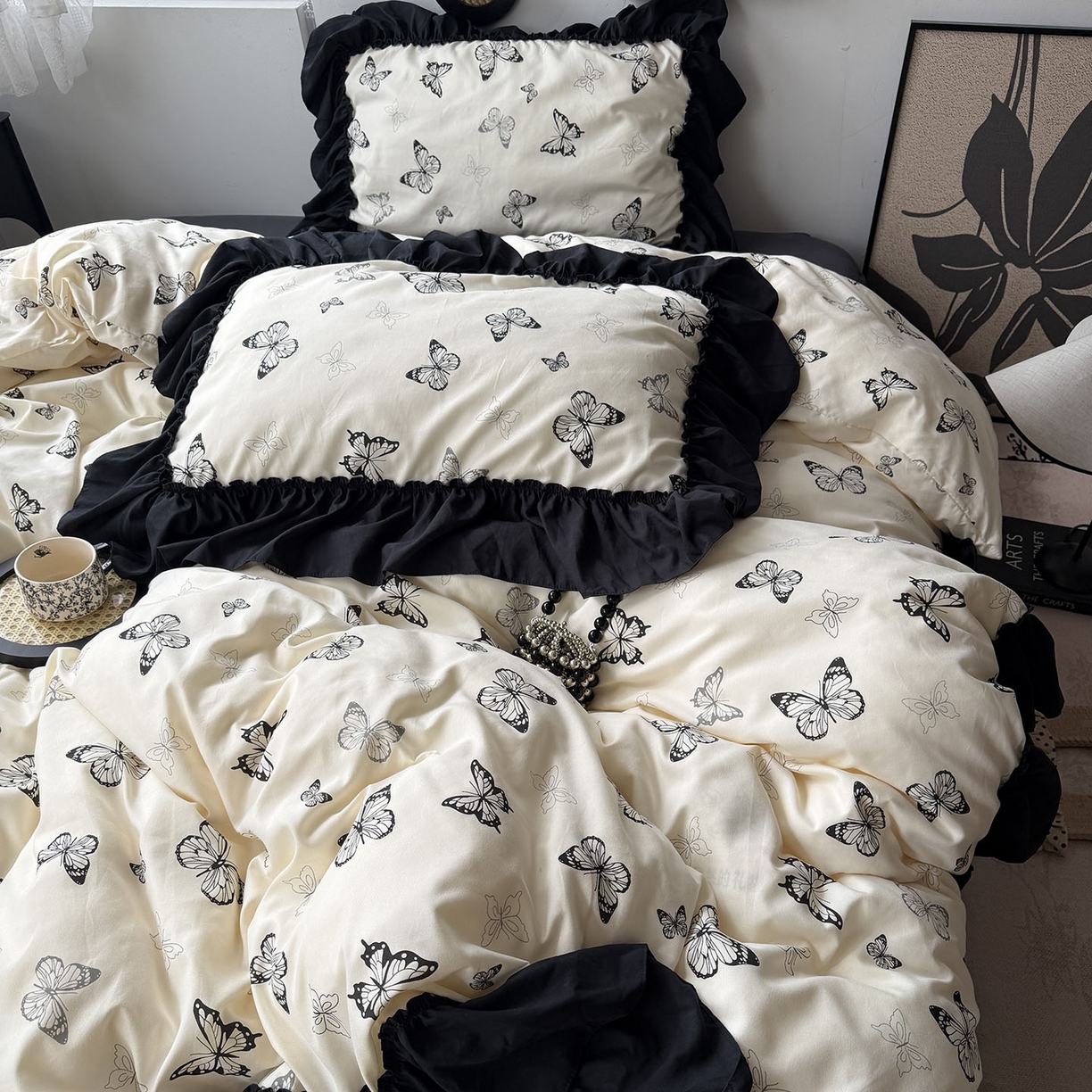 91家纺网 家纺一手货源 找家纺 （总）原素 2026新款大黑边水洗棉四件套-安娜系列