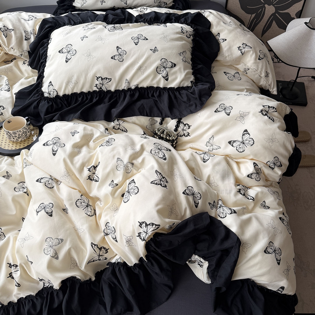 91家纺网 家纺一手货源 找家纺 （总）原素 2026新款大黑边水洗棉四件套-安娜系列