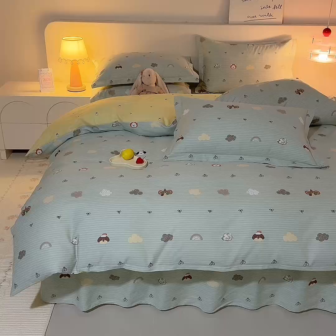 91家纺网 家纺一手货源 找家纺 八十八家纺 2025新款全棉12868床裙款四件套 萌宠乐园