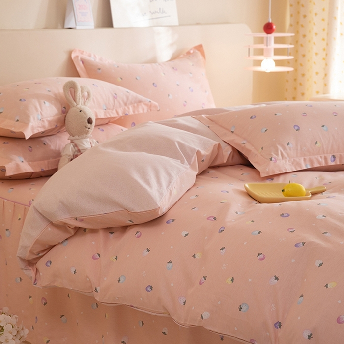 91家纺网 家纺一手货源 找家纺 八十八家纺 2025新款全棉12868床裙款四件套 奶油草莓