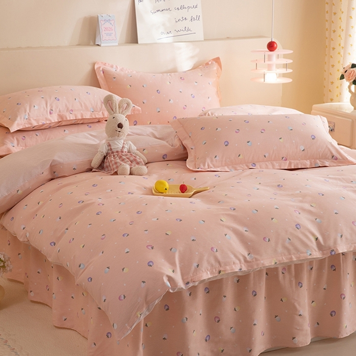 91家纺网 家纺一手货源 找家纺 八十八家纺 2025新款全棉12868床裙款四件套 奶油草莓