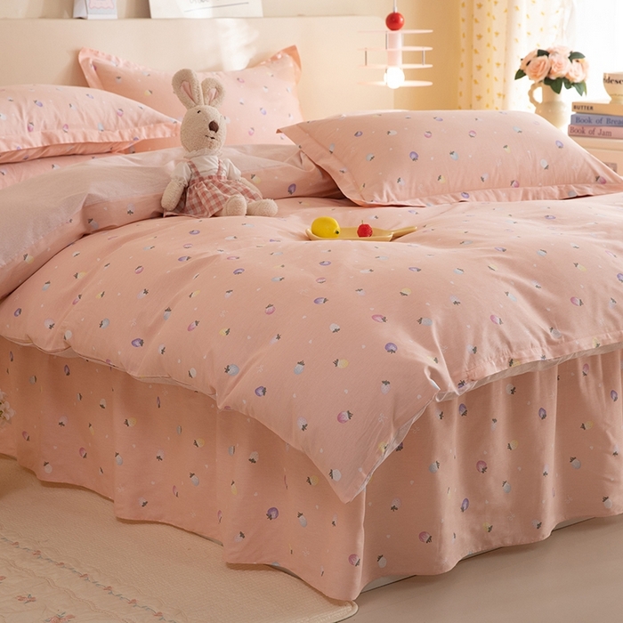 91家纺网 家纺一手货源 找家纺 八十八家纺 2025新款全棉12868床裙款四件套 奶油草莓