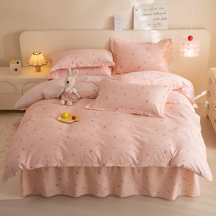 八十八家纺 2025新款全棉12868床裙款四件套 奶油草莓