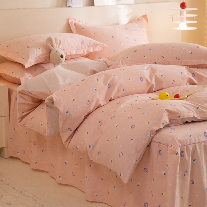 91家纺网 家纺一手货源 找家纺 八十八家纺 2025新款全棉12868床裙款四件套 奶油草莓