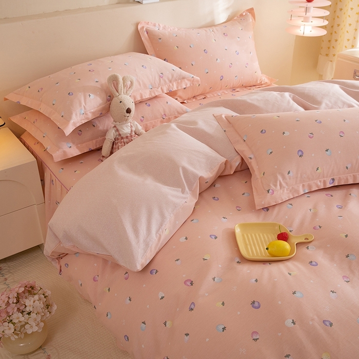 91家纺网 家纺一手货源 找家纺 八十八家纺 2025新款全棉12868床裙款四件套 奶油草莓