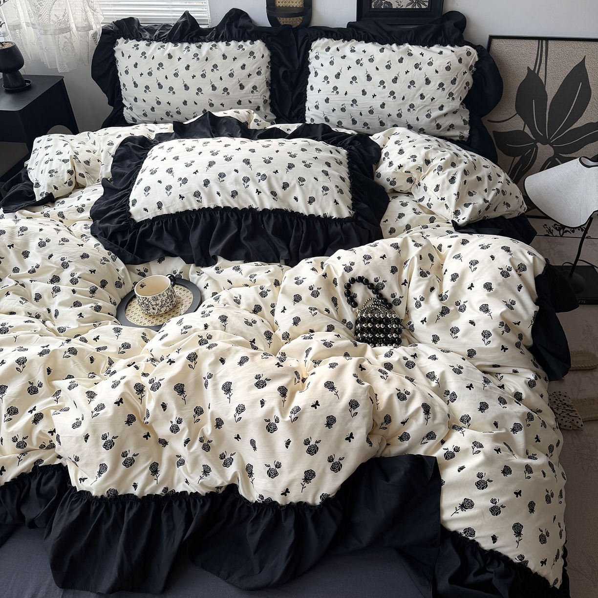 91家纺网 家纺一手货源 找家纺 （总）原素 2026新款大黑边水洗棉四件套-安娜系列