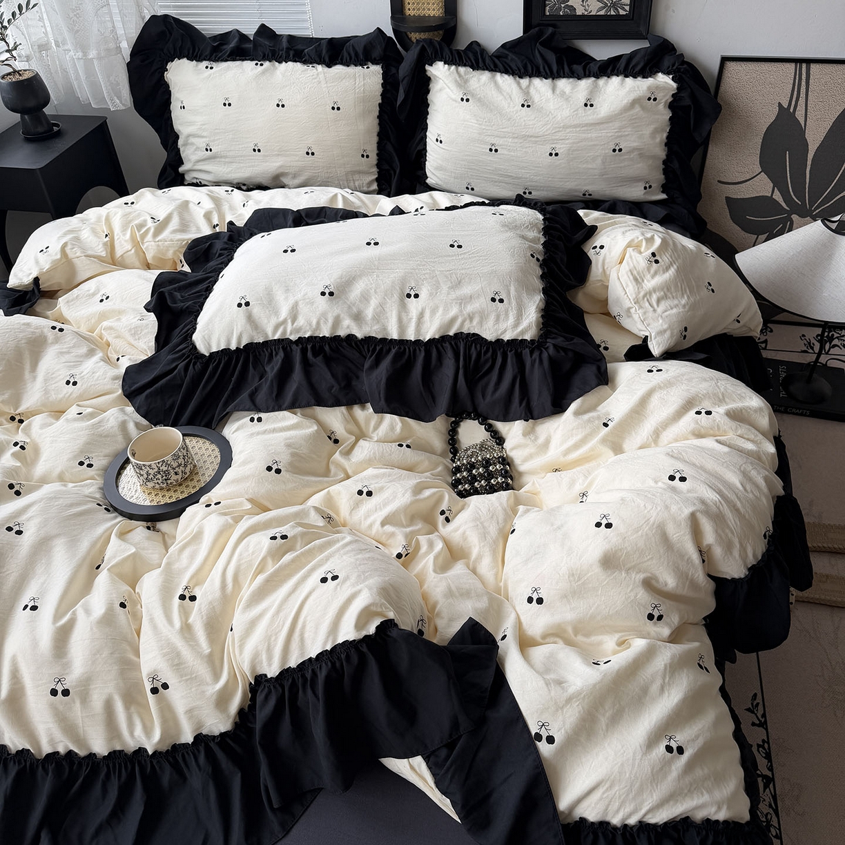 91家纺网 家纺一手货源 找家纺 （总）原素 2026新款大黑边水洗棉四件套-安娜系列