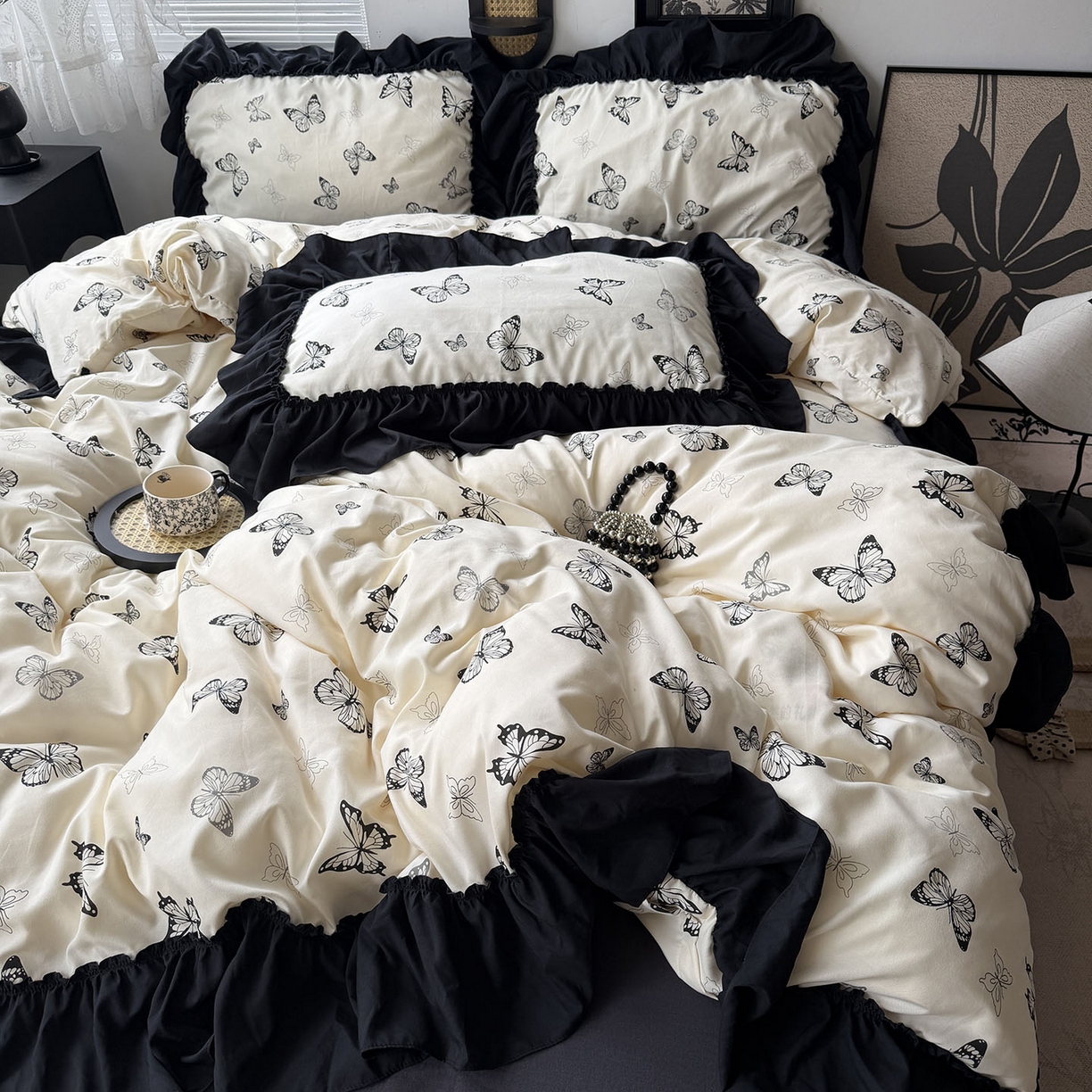 原素 2026新款大黑边水洗棉四件套-安娜系列 安娜-蝴蝶
