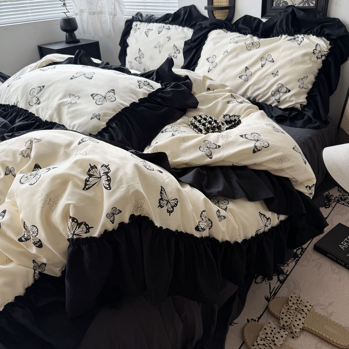 91家纺网 家纺一手货源 找家纺 原素 2026新款大黑边水洗棉四件套-安娜系列 安娜-蝴蝶