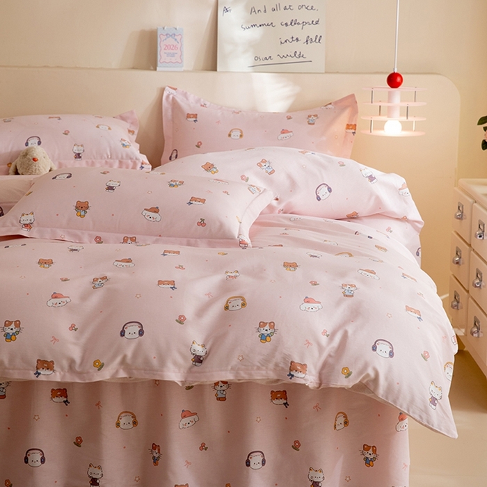 91家纺网 家纺一手货源 找家纺 八十八家纺 2025新款全棉12868床裙款四件套 趣猫