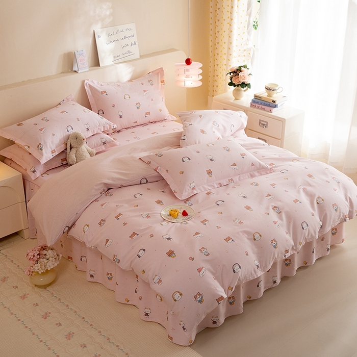 91家纺网 家纺一手货源 找家纺 八十八家纺 2025新款全棉12868床裙款四件套 趣猫