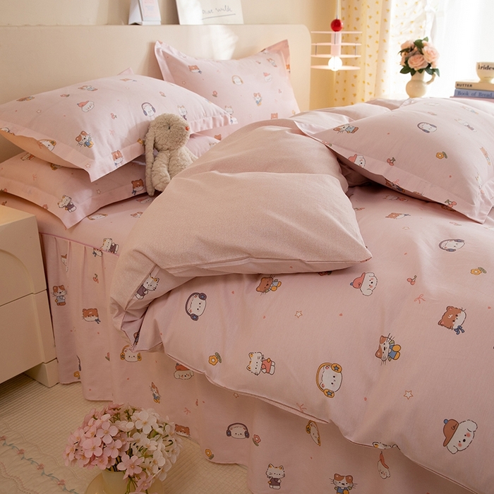 91家纺网 家纺一手货源 找家纺 八十八家纺 2025新款全棉12868床裙款四件套 趣猫