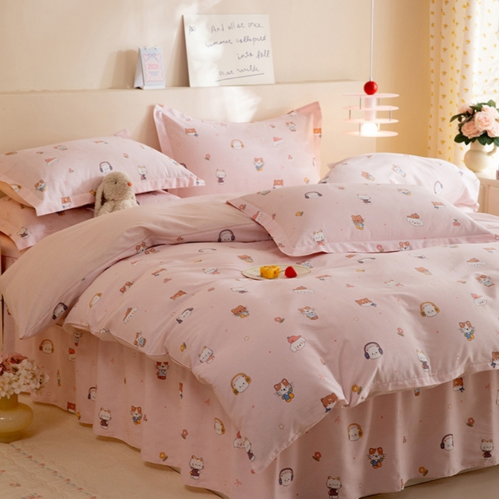 91家纺网 家纺一手货源 找家纺 八十八家纺 2025新款全棉12868床裙款四件套 趣猫