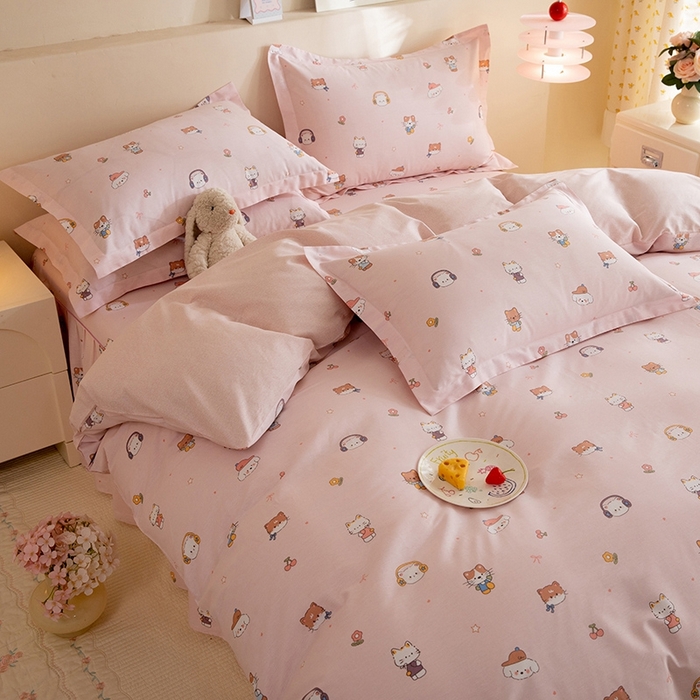 91家纺网 家纺一手货源 找家纺 八十八家纺 2025新款全棉12868床裙款四件套 趣猫