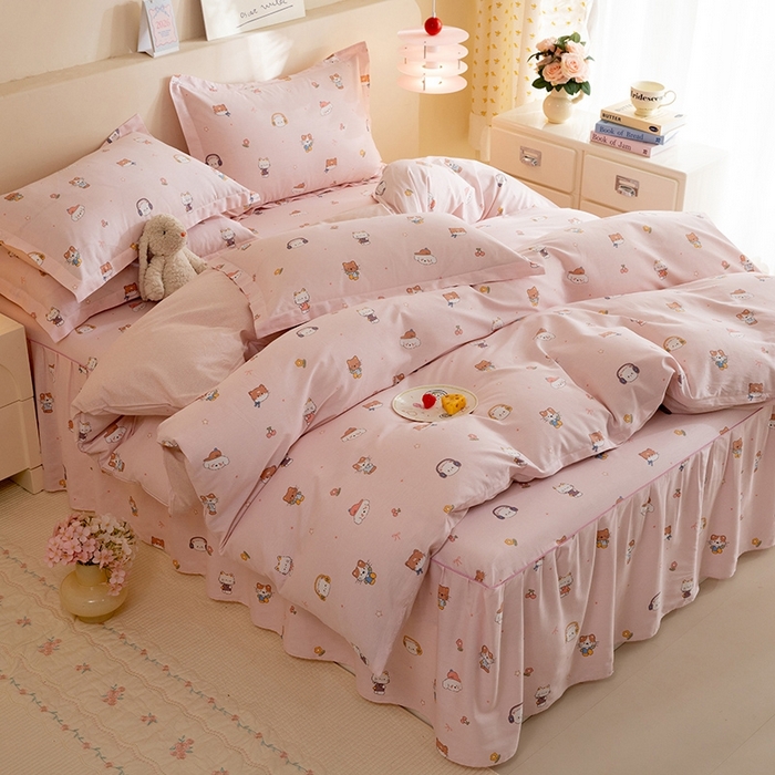 91家纺网 家纺一手货源 找家纺 八十八家纺 2025新款全棉12868床裙款四件套 趣猫