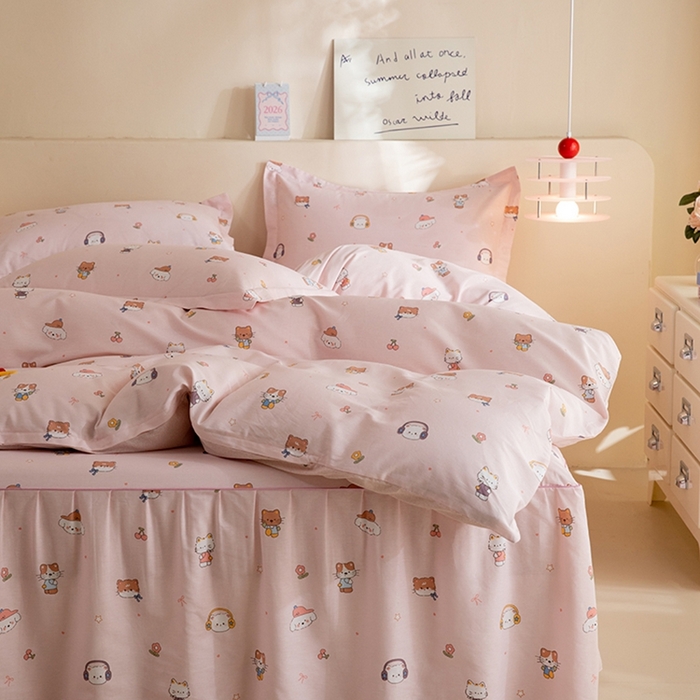 91家纺网 家纺一手货源 找家纺 八十八家纺 2025新款全棉12868床裙款四件套 趣猫