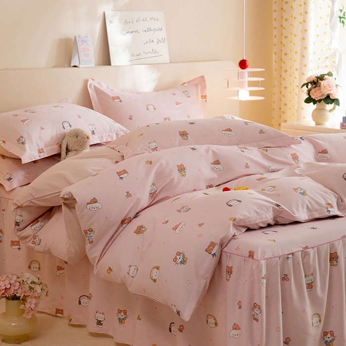 91家纺网 家纺一手货源 找家纺 八十八家纺 2025新款全棉12868床裙款四件套 趣猫