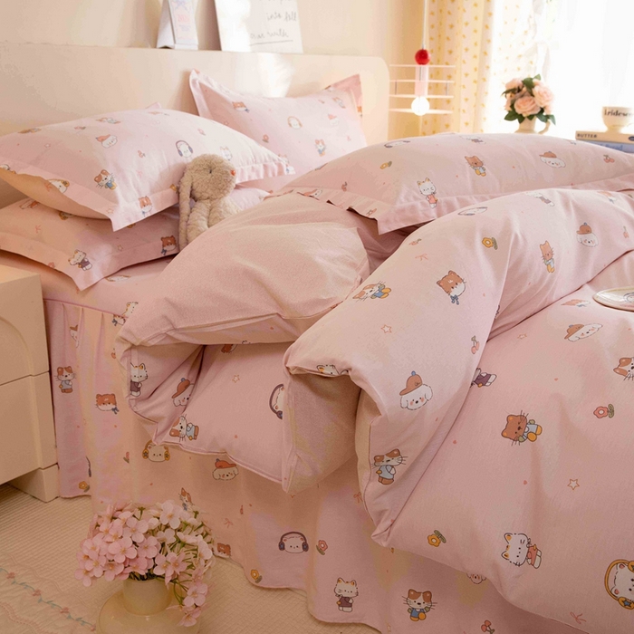 91家纺网 家纺一手货源 找家纺 八十八家纺 2025新款全棉12868床裙款四件套 趣猫