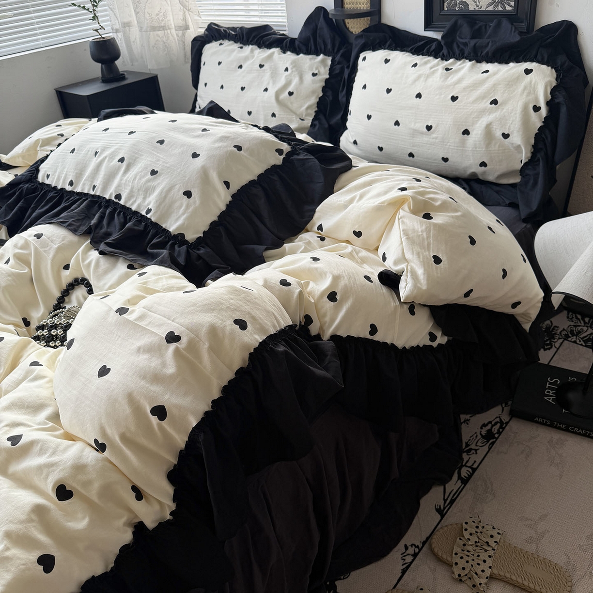 91家纺网 家纺一手货源 找家纺 原素 2026新款大黑边水洗棉四件套-安娜系列 安娜-爱心