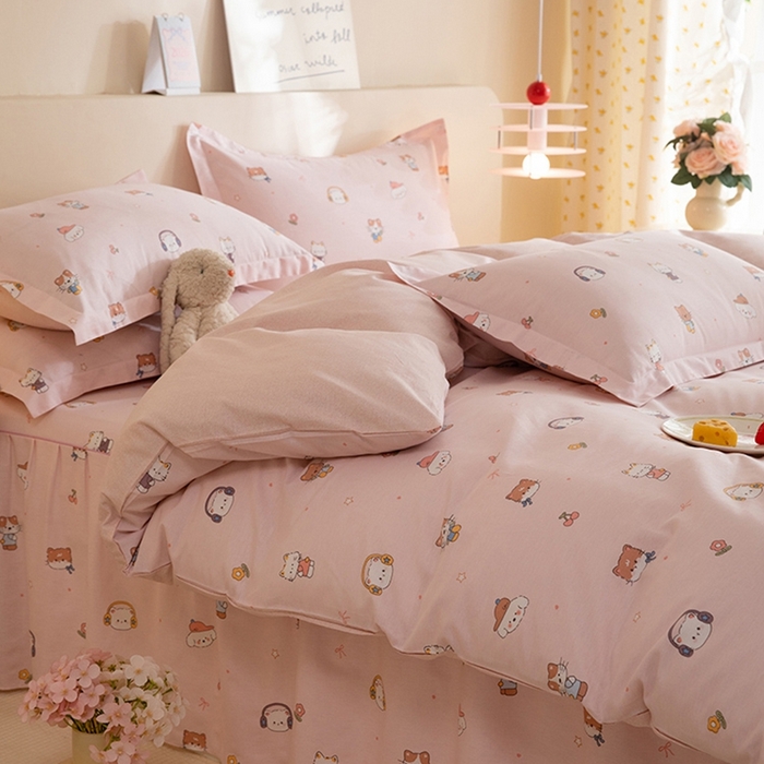 91家纺网 家纺一手货源 找家纺 八十八家纺 2025新款全棉12868床裙款四件套 趣猫