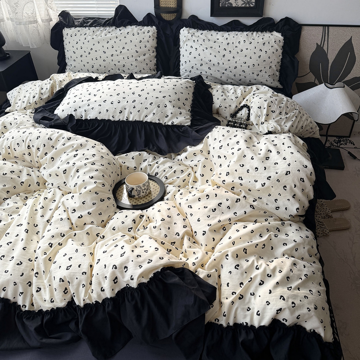 91家纺网 家纺一手货源 找家纺 原素 2026新款大黑边水洗棉四件套-安娜系列 安娜-豹纹