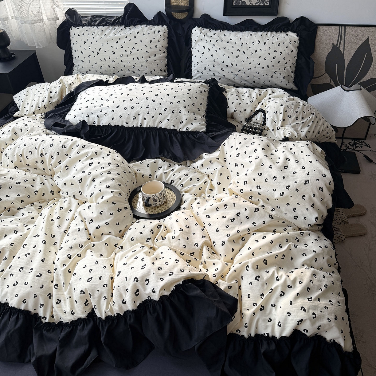 91家纺网 家纺一手货源 找家纺 原素 2026新款大黑边水洗棉四件套-安娜系列 安娜-豹纹