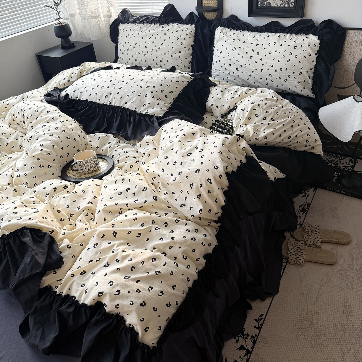 91家纺网 家纺一手货源 找家纺 原素 2026新款大黑边水洗棉四件套-安娜系列 安娜-豹纹