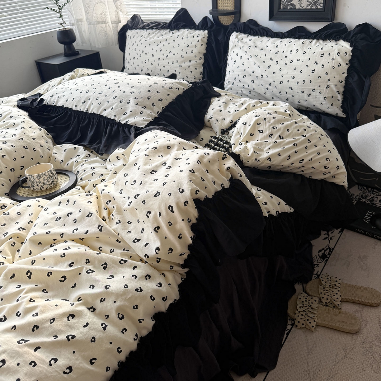 91家纺网 家纺一手货源 找家纺 原素 2026新款大黑边水洗棉四件套-安娜系列 安娜-豹纹