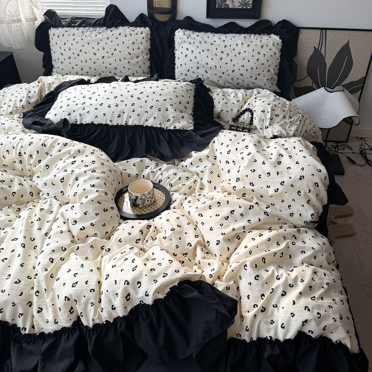 91家纺网 家纺一手货源 找家纺 原素 2026新款大黑边水洗棉四件套-安娜系列 安娜-豹纹