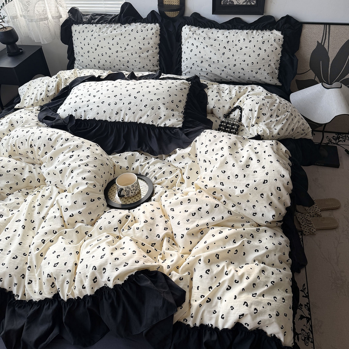 91家纺网 家纺一手货源 找家纺 原素 2026新款大黑边水洗棉四件套-安娜系列 安娜-豹纹