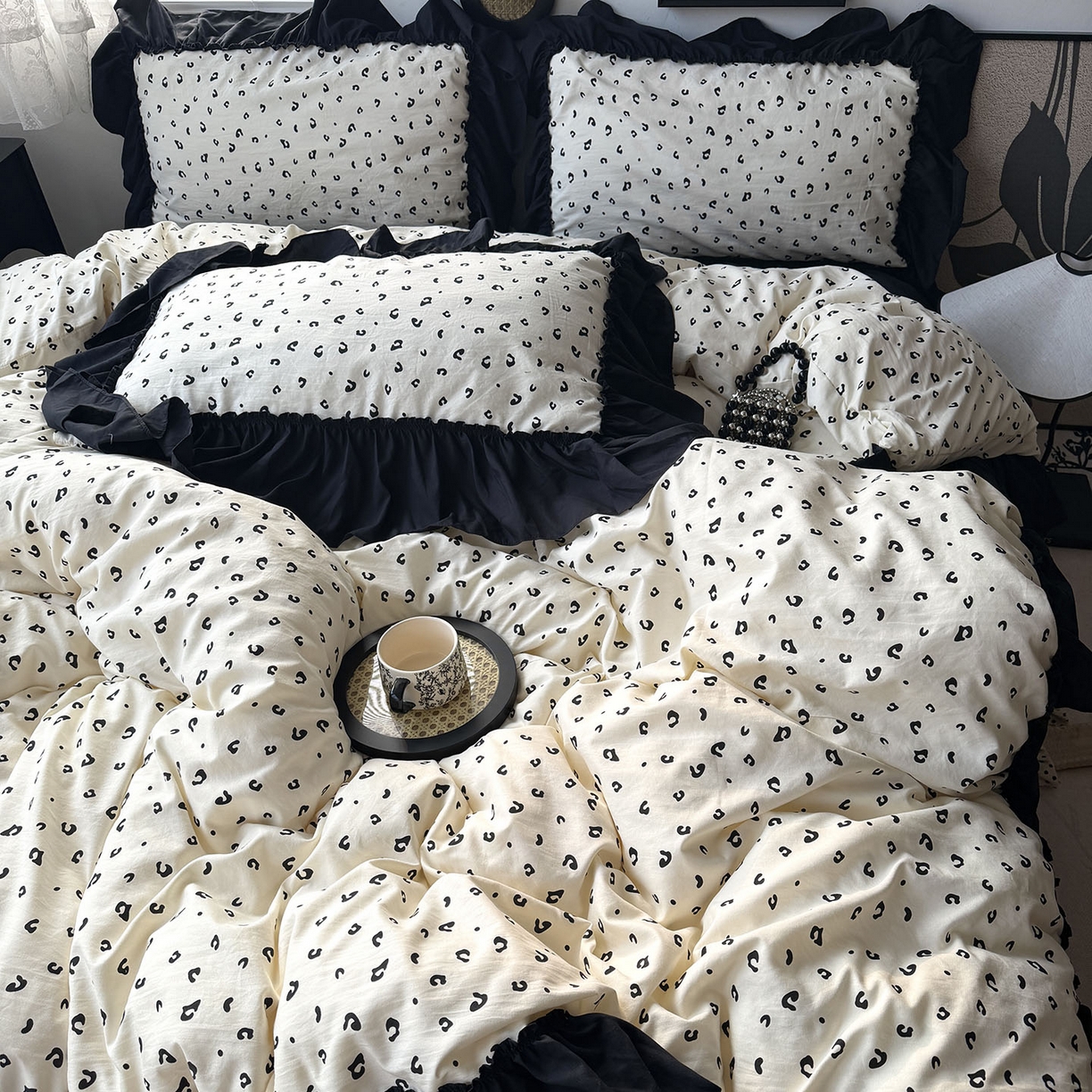 91家纺网 家纺一手货源 找家纺 原素 2026新款大黑边水洗棉四件套-安娜系列 安娜-豹纹