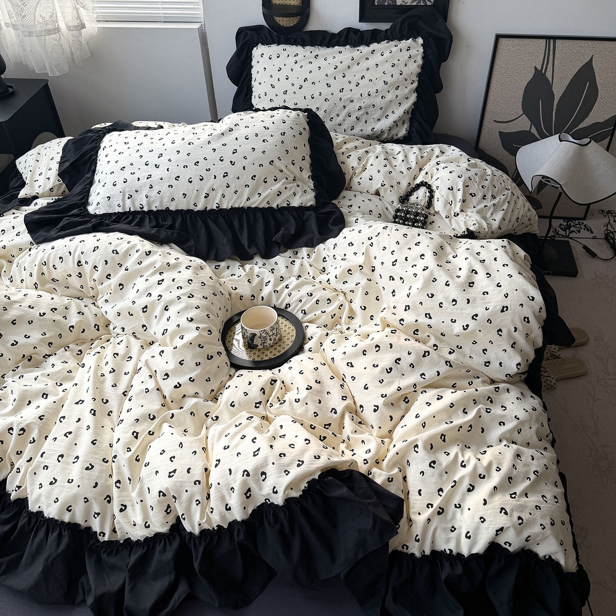 91家纺网 家纺一手货源 找家纺 原素 2026新款大黑边水洗棉四件套-安娜系列 安娜-豹纹