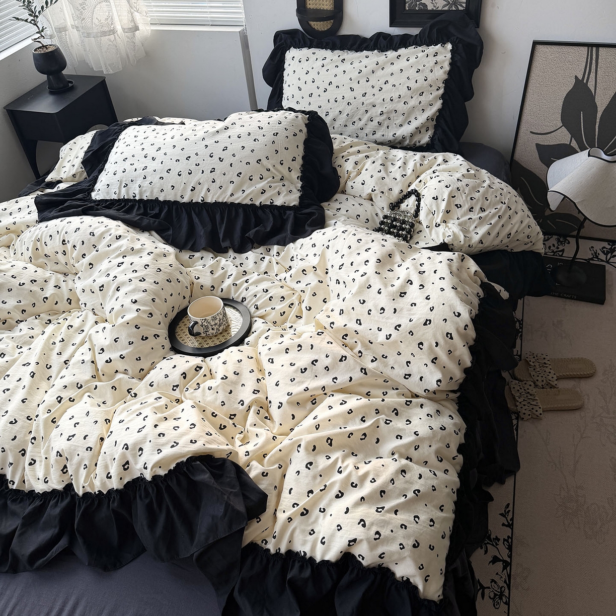 91家纺网 家纺一手货源 找家纺 原素 2026新款大黑边水洗棉四件套-安娜系列 安娜-豹纹