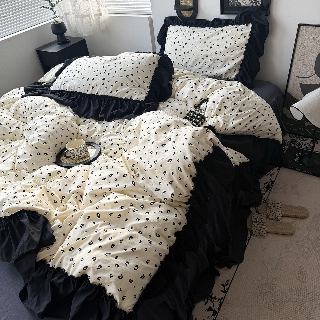 91家纺网 家纺一手货源 找家纺 原素 2026新款大黑边水洗棉四件套-安娜系列 安娜-豹纹