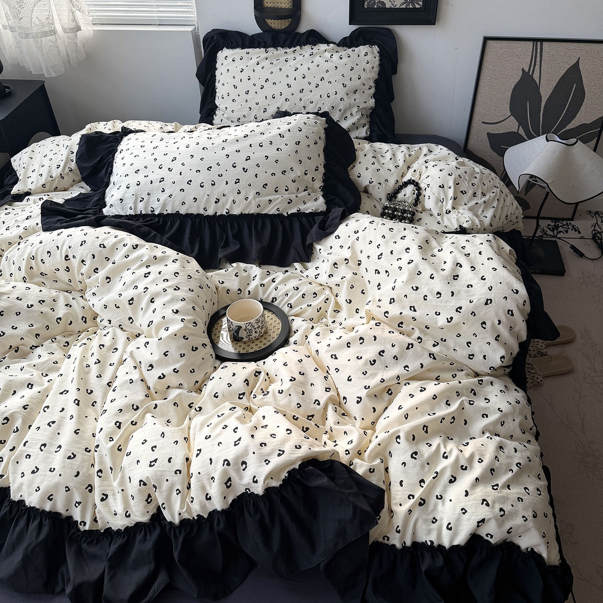 91家纺网 家纺一手货源 找家纺 原素 2026新款大黑边水洗棉四件套-安娜系列 安娜-豹纹