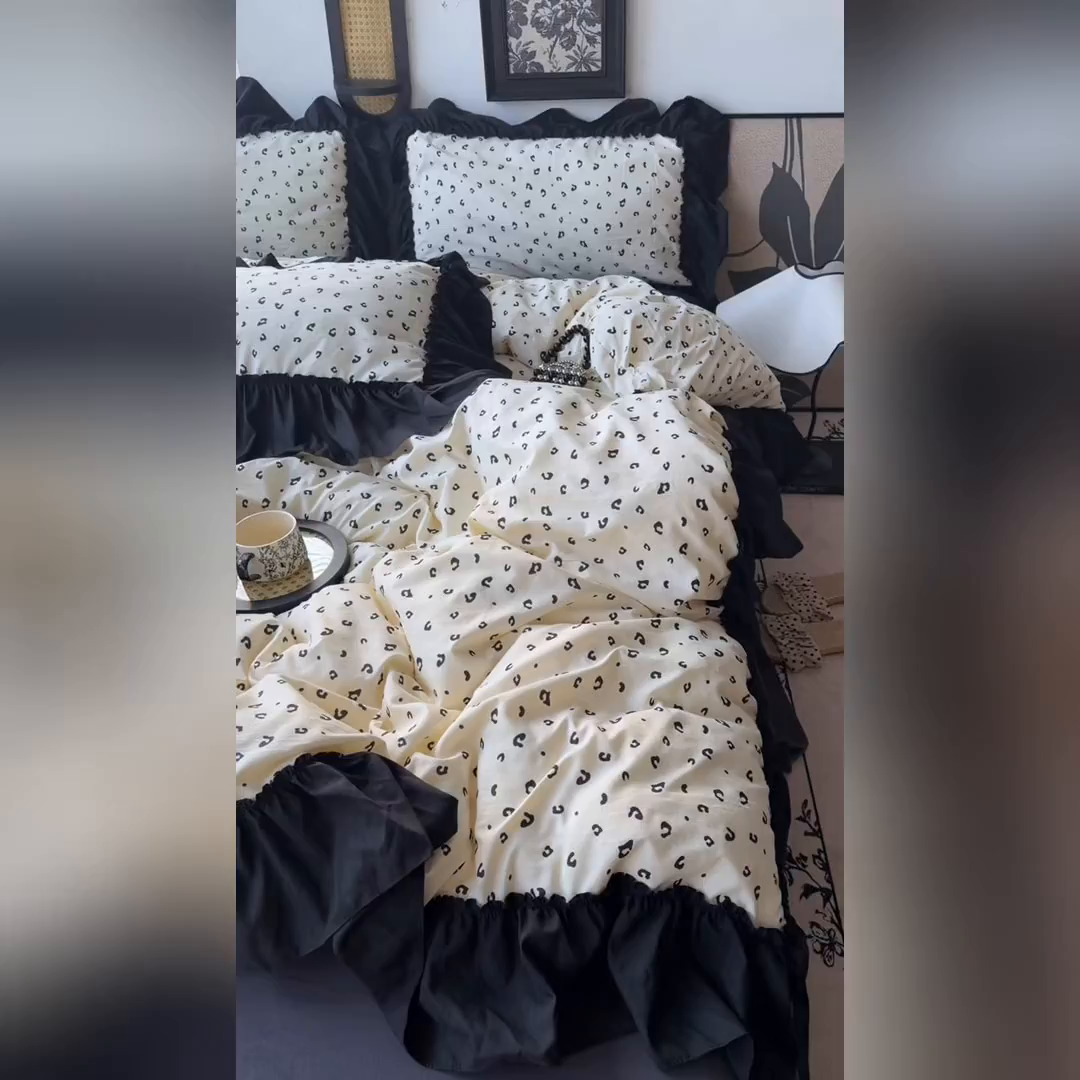 91家纺网 家纺一手货源 找家纺 原素 2026新款大黑边水洗棉四件套-安娜系列 安娜-豹纹