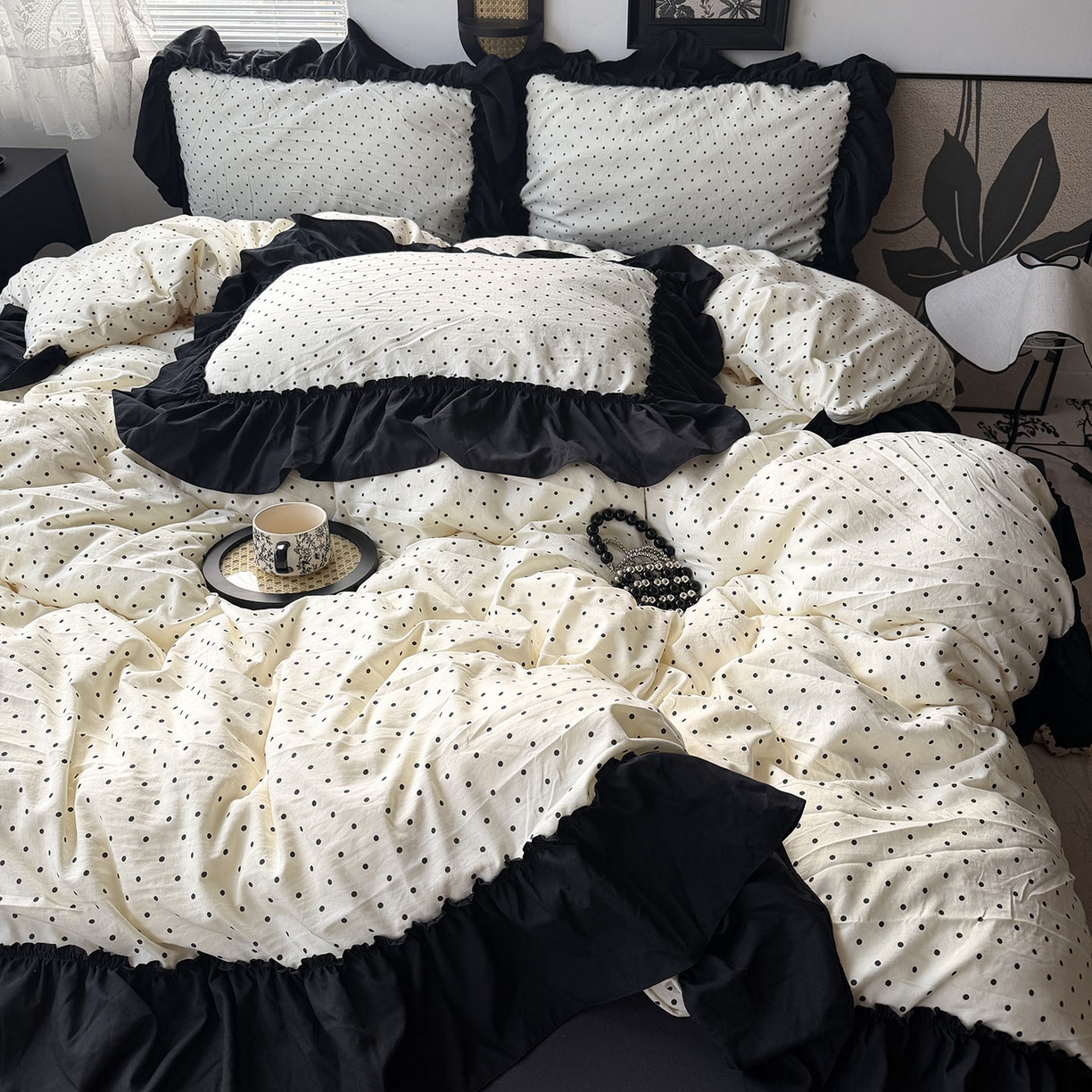 原素 2026新款大黑边水洗棉四件套-安娜系列 安娜-波点