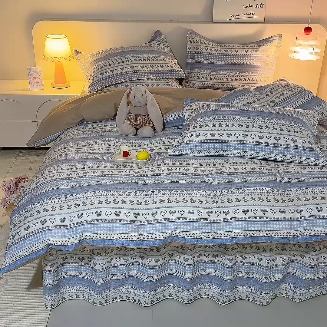 91家纺网 家纺一手货源 找家纺 八十八家纺 2025新款全棉12868床裙款四件套 心软曲奇