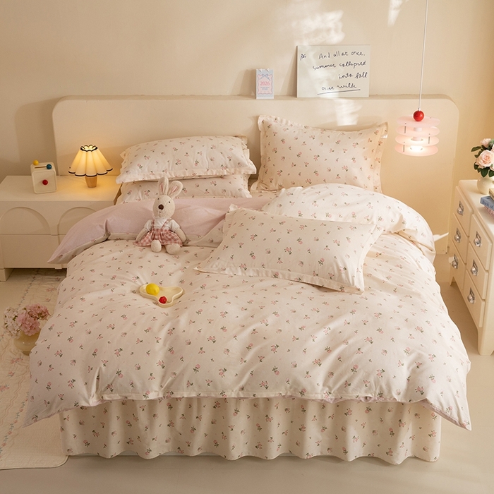 八十八家纺 2025新款全棉12868床裙款四件套 语末花开