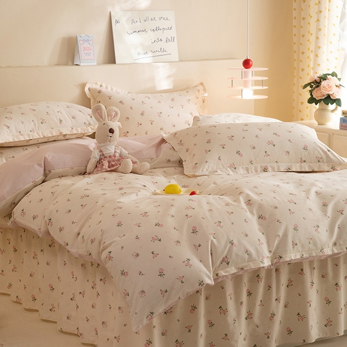 91家纺网 家纺一手货源 找家纺 八十八家纺 2025新款全棉12868床裙款四件套 语末花开